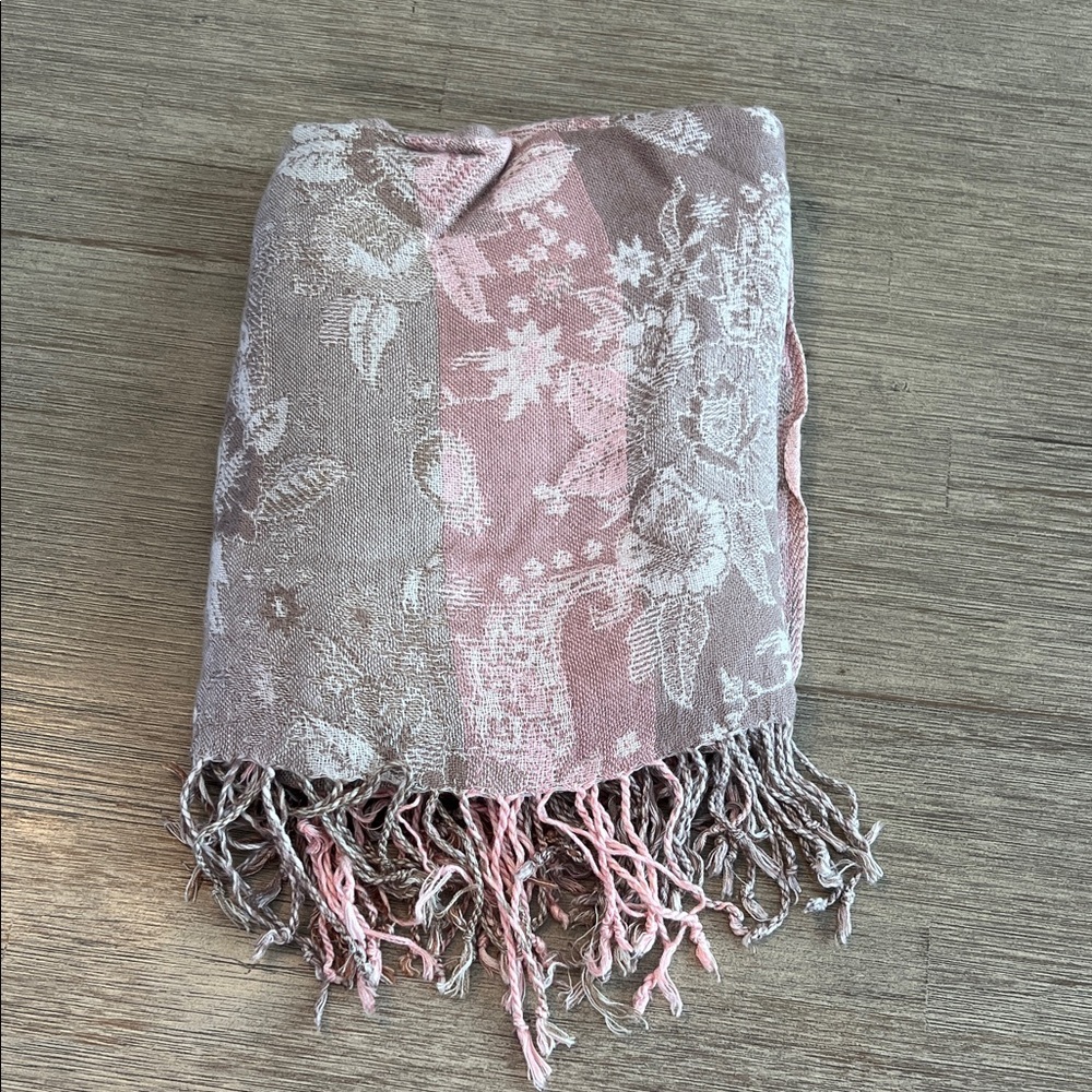 Pink Floral Fringe Scarf